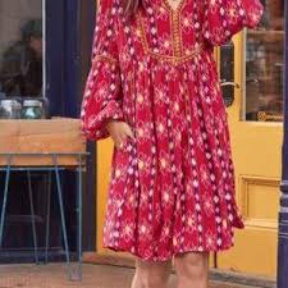 Sundance Everly Dress Women's size Large Red Pink NWOT Boho Resort Travel flowy